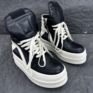 Rick Owens Black and White High-Top Sneakers
